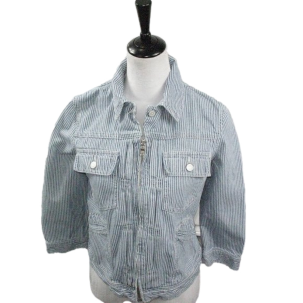 Ralph Lauren Jeans Co. 3/4 Length Sleeve Stripe Denim Jacket Size Medium